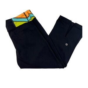Lululemon Women's‎ 6 Split Flare Crop Legging Black Multicolor Chevron Waistband
